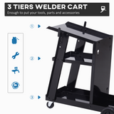 DURHAND Welding Cart with 3 Storage Trays, Safety Chains and 4 Wheels – Gas Bottle Welder Trolley, Black