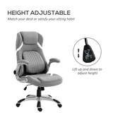 Vinsetto High Back Linen-Look Office Chair with Tilt, Lumbar Support & Flip-Up Arms – Grey