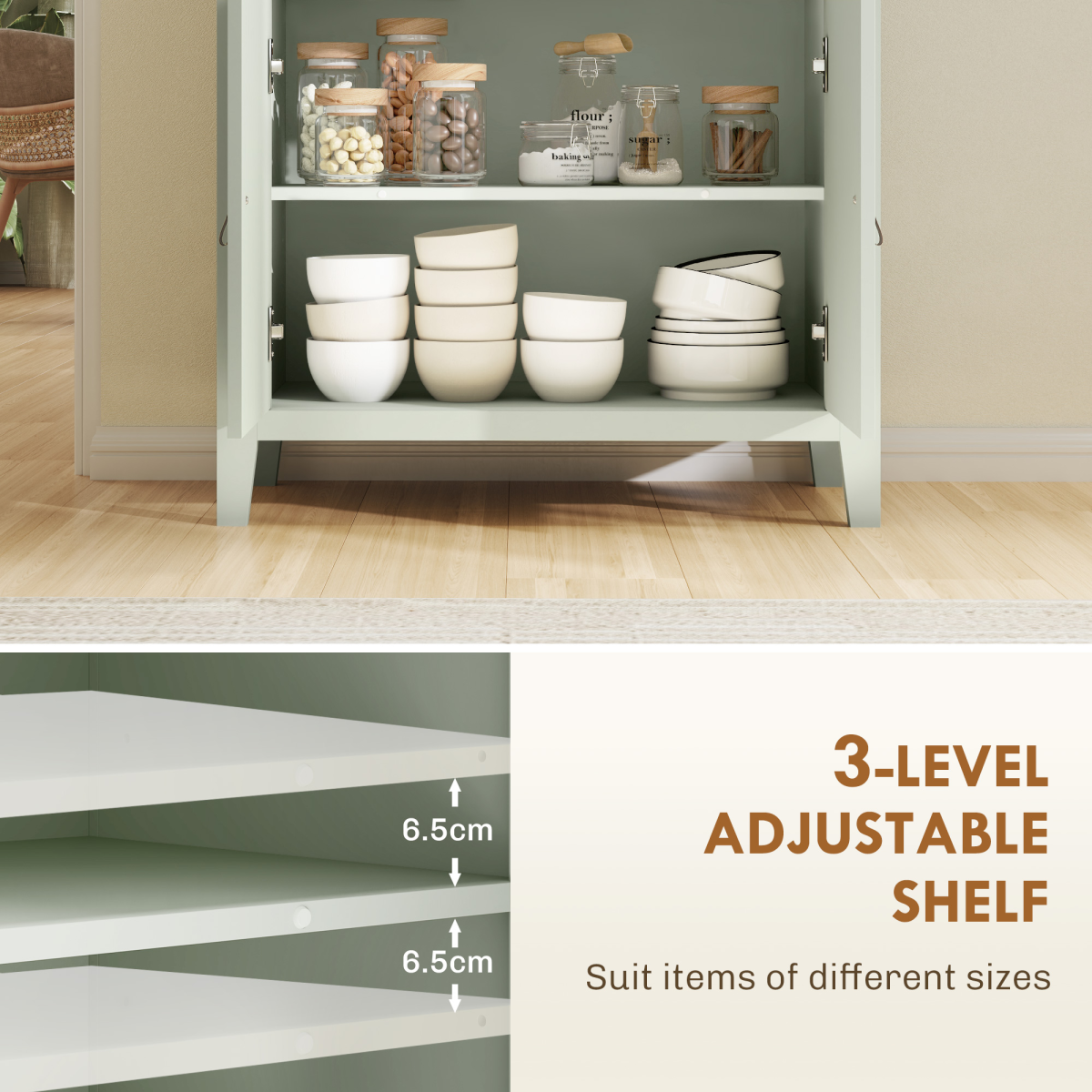 HOMCOM Sideboard with Drawer and Adjustable Shelf – Kitchen and Living Room Storage Cabinet, Light Green