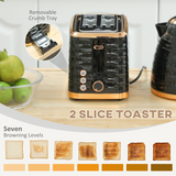 Pebbled 1.7L Fast Boil Kettle & 2-Slice Toaster Set – Matching Breakfast Duo with Textured Finish