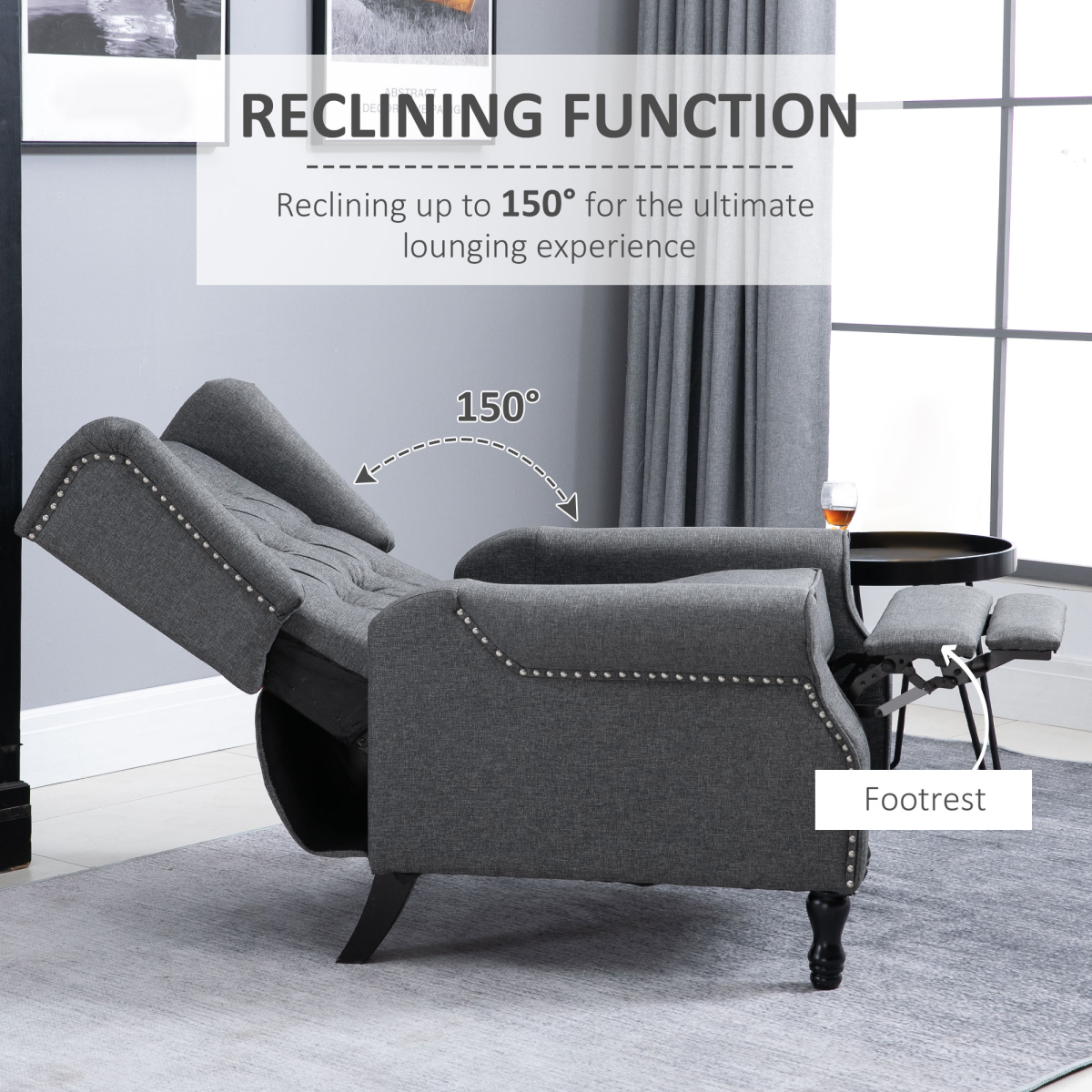 HOMCOM Fabric Recliner Armchair with Retractable Footrest – Comfortable Relaxation, Light Grey