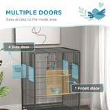 Rolling Bird Cage with Stand – Budgie, Canary and Finch Cage with Swing, Perches, Bowls and Storage Shelf, Grey