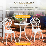 Outsunny 3-Piece Aluminium Bistro Set with Round Table & 2 Chairs – Floral Cut-Out, Garden Patio