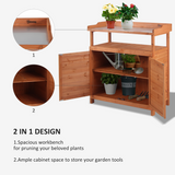 Outsunny 2-in-1 Potting Bench with Storage Cabinet & Galvanised Steel Table Top – Wooden Garden Workstation