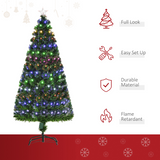 HOMCOM 5ft Pre-Lit Artificial Christmas Tree with 170 Multicoloured Lights, Star Topper & Folding Metal Base