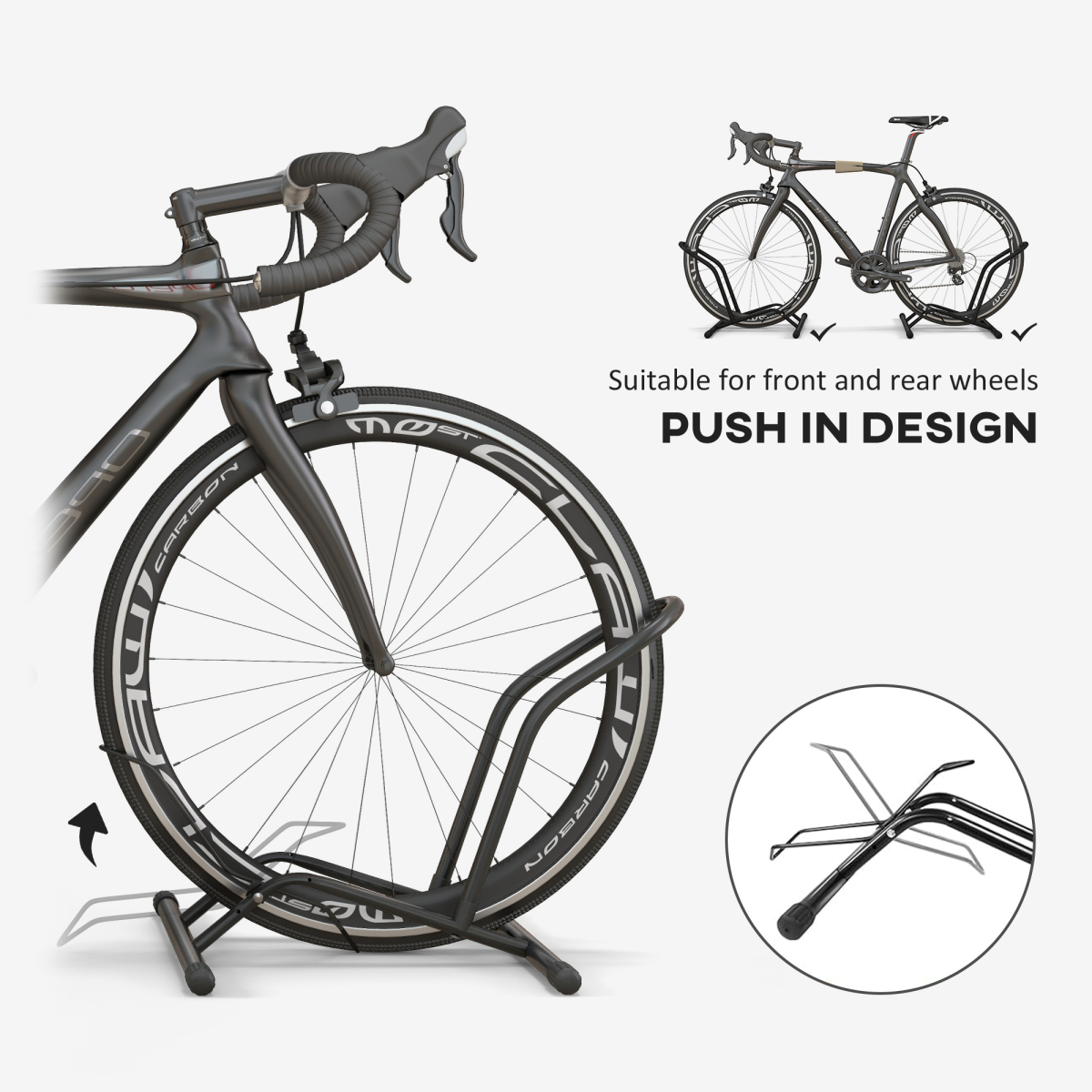 SPORTNOW Bike Stand Floor Storage Rack with Automatic Lock – Indoor Garage Bicycle Parking, Black