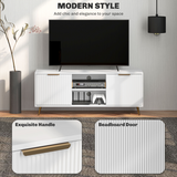 HOMCOM Modern TV Stand Cabinet with Cupboards, Open Shelves & Cable Holes – Storage for TVs up to 55 Inch, White