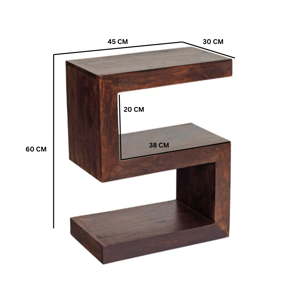 Toko Dark Mango Wood S-Shaped Display Unit – Open Shelving for Books and Décor