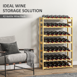 HOMCOM Freestanding Wooden Wine Rack for 42 Bottles – Pine Kitchen & Dining Storage, Natural