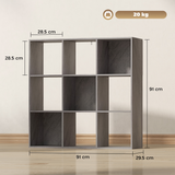 9-Cube Bookcase with Open Compartments & Anti-Tip Kit – Storage Display Shelf Unit, Marble Grey