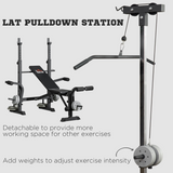 HOMCOM Adjustable Weight Bench with Barbell Rack & Lat Pulldown – Multifunction Full Body Home Gym Bench