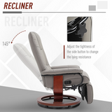 Close-up of the wooden base on the grey PU leather recliner chair