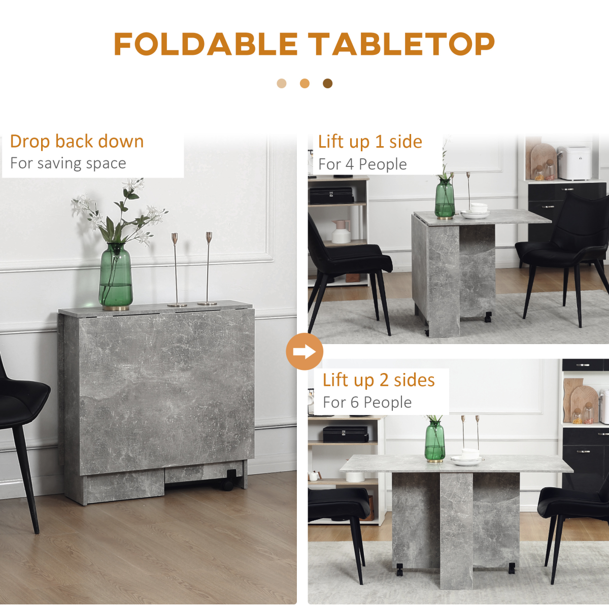 HOMCOM Rolling Drop Leaf Dining Table with Open Shelves – Folding Kitchen Table on Wheels, Seats 6