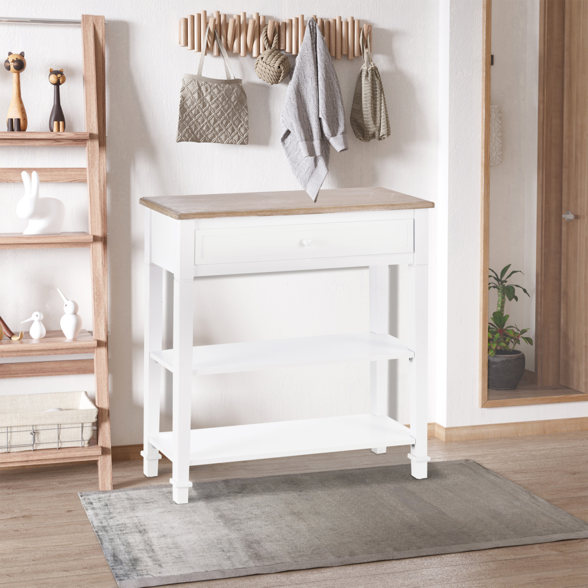 HOMCOM MDF Console Table with Wide Drawer and 2 Shelves – Hallway Storage Unit, White