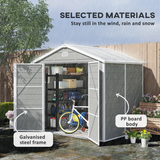 Outsunny 8x6ft Garden Shed with Galvanised Foundation Kit, Vents & Window – Lockable Aluminium Frame Storage, Light Grey