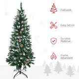 HOMCOM 5ft Snow Artificial Christmas Tree with Pine Cones, Bushy Unlit Tips & Steel Base – Holiday Home Decor