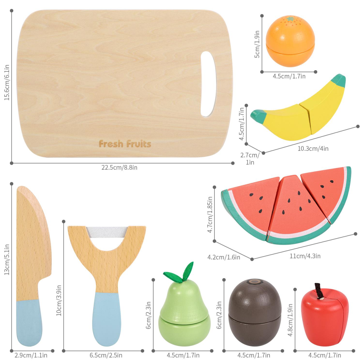 SOKA Wooden Cutting Fruit Play Set, 9 Pieces – Pretend Play Kitchen Toy for Kids