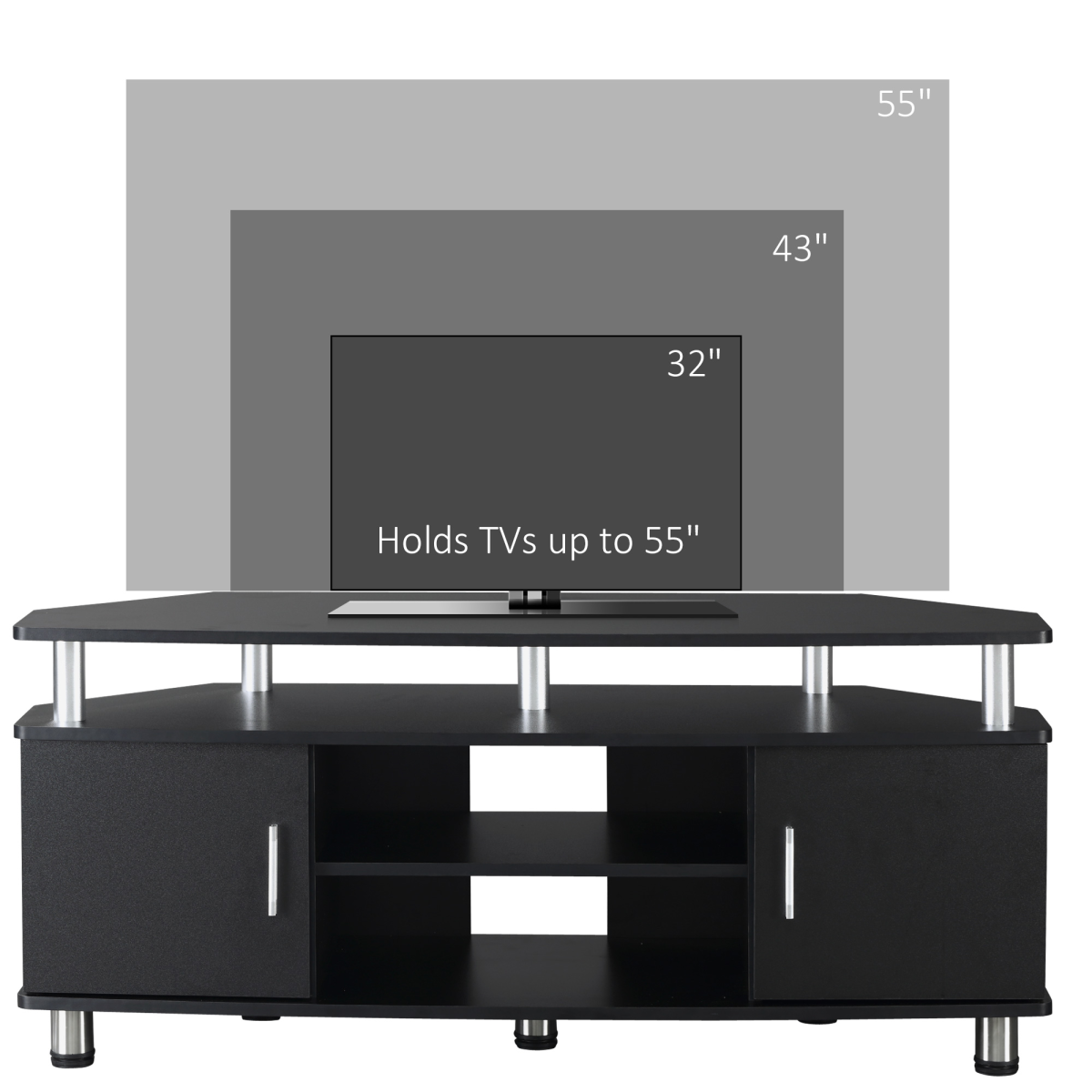 HOMCOM 120cm TV Unit Entertainment Centre with Open Shelves & Two Cupboards – Living Room Media Storage