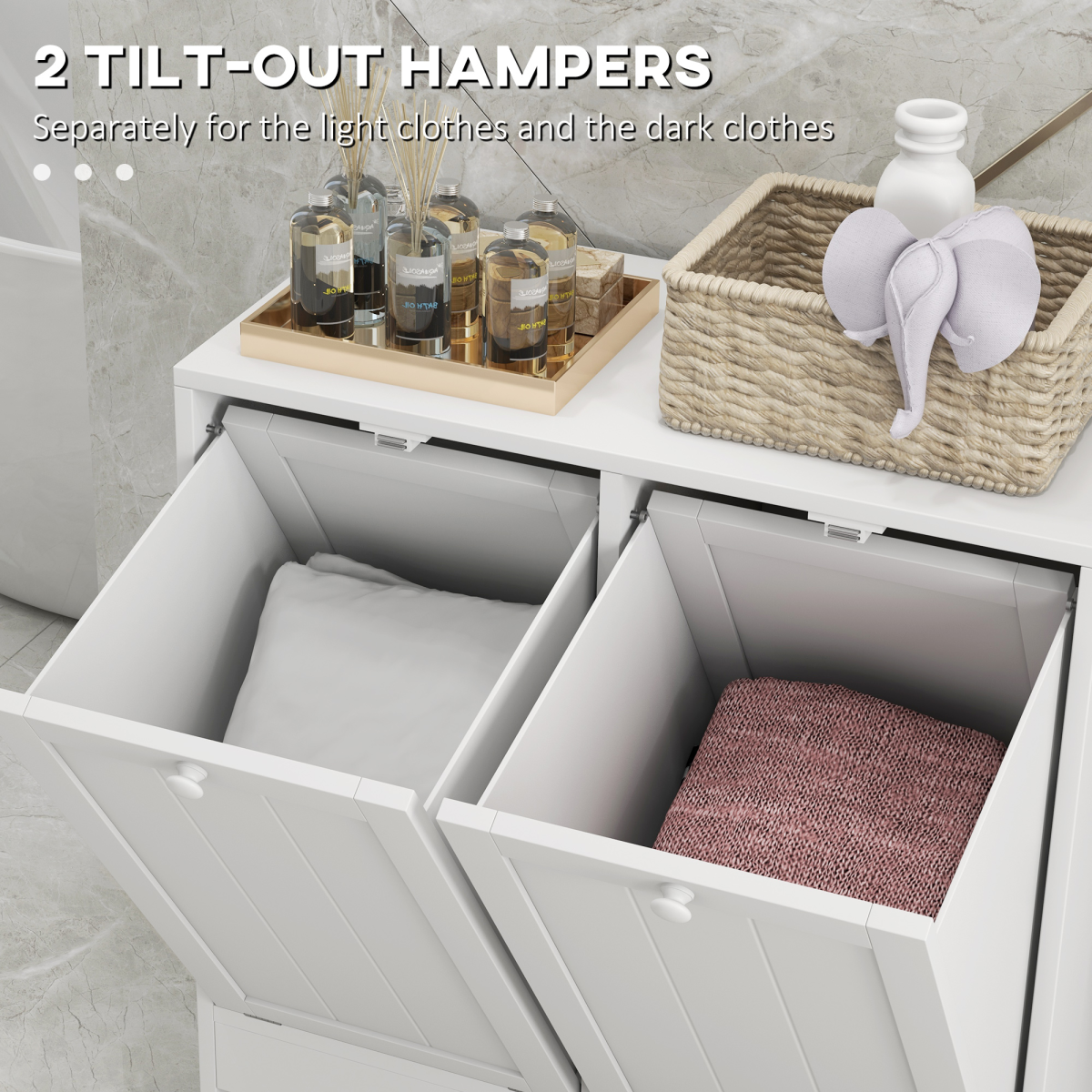 kleankin Tilt-Out Laundry Storage Cabinet with 2 Hampers – Bathroom & Bedroom Laundry Sorter, White