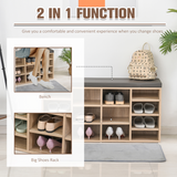14-Compartment Shoe Rack Bench with Cushion & Adjustable Shelves – Hallway Shoe Storage Seat, Brown