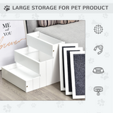 PawHut 3-Step Wooden Pet Stairs with Hidden Storage and Carpet Panels – Dog Steps for Bed and Sofa