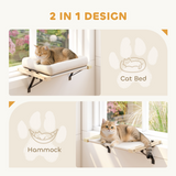 PawHut Cat Radiator Bed with Adjustable Bracket, Hanging Hammock & Cushion – Pine Wood Window Perch, Cream