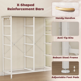 10-Drawer Fabric Chest of Drawers with Side Pockets & Hooks, Steel Frame, 86 x 30 x 94.5 cm – Natural Wood & White