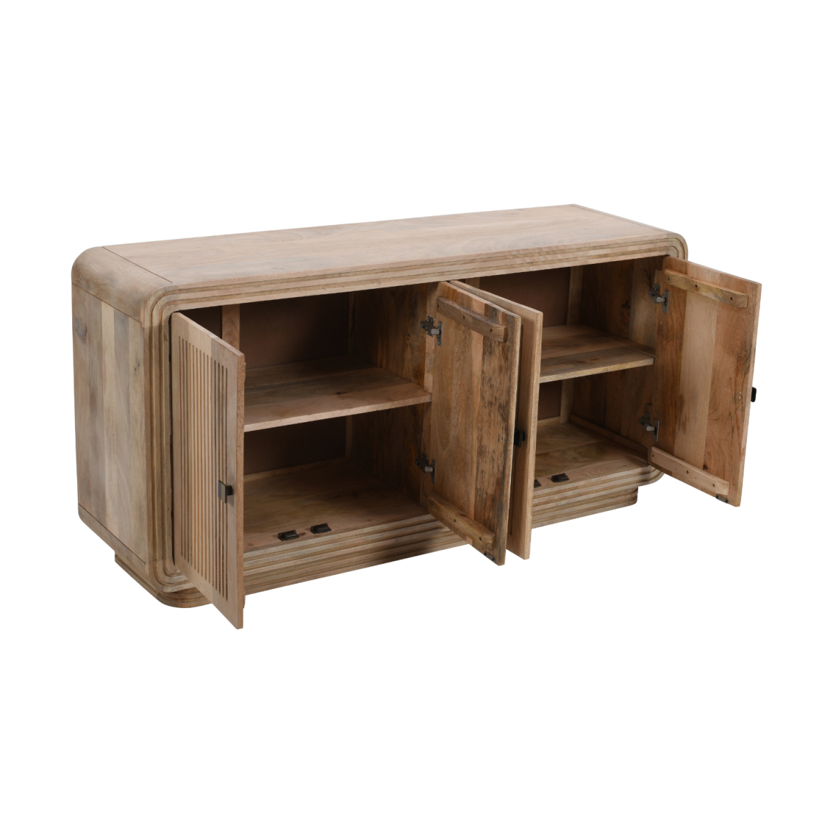 Indian Hub Hudson Carved Mango Wood 4 Door Large Sideboard – Hand-Crafted Storage Cabinet