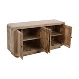 Indian Hub Hudson Carved Mango Wood 4 Door Large Sideboard – Hand-Crafted Storage Cabinet