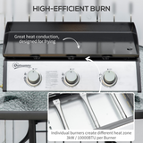 Outsunny Portable Gas Plancha BBQ Grill with 3 Stainless Steel Burners, 9kW – Non-Stick Hotplate