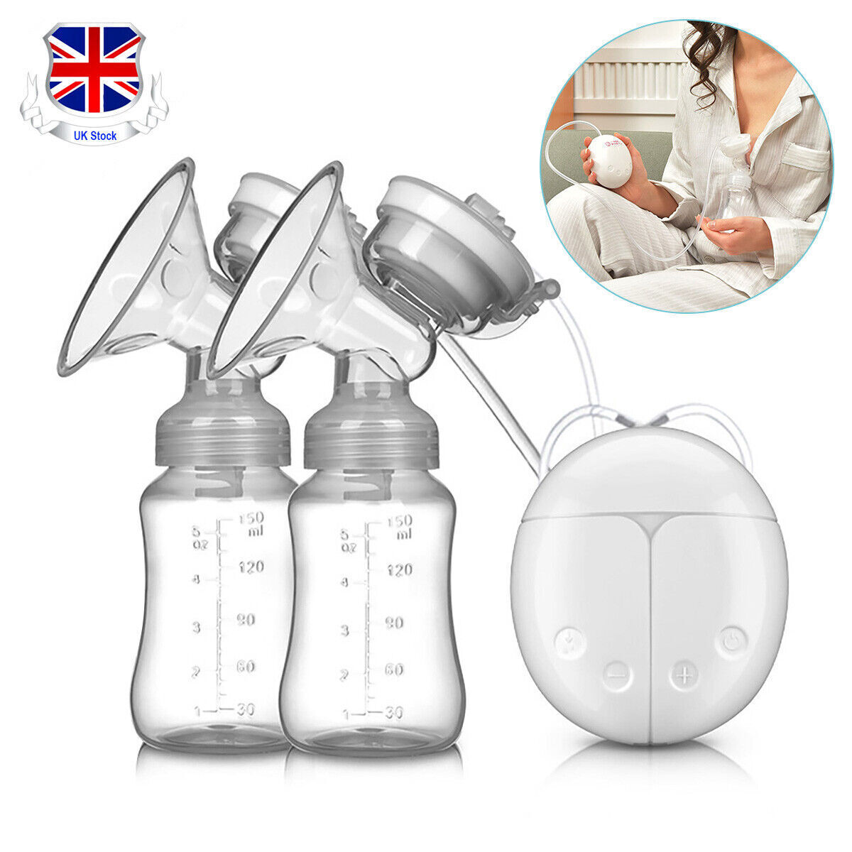 Automatic Double Electric Breast Pump with Lid & Nipple Kit – 2 Modes, 4 Suction Levels, USB Powered