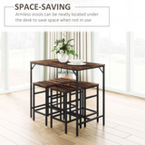 HOMCOM Industrial 5-Piece Bar Set with Table and 4 Stools, Steel Frame and Footrest Rings – Black/Brown