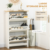 HOMCOM 18 Pair Shoe Storage Cabinet with 6 Shelves & 3 Drawers – Hallway Organiser, White