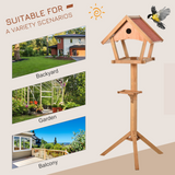 PawHut Wooden Bird Feeder Stand with 2 Platforms and Nesting Hole – Weather Resistant Garden Bird House