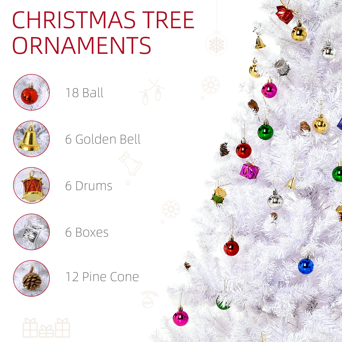 HOMCOM 5ft Artificial Snow Christmas Tree with Metal Stand and Decorations – Elegant Faux White Tree