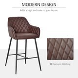 HOMCOM Retro PU Leather Bar Chairs with Footrest & Metal Frame – Set of 2 Kitchen Bar Stools