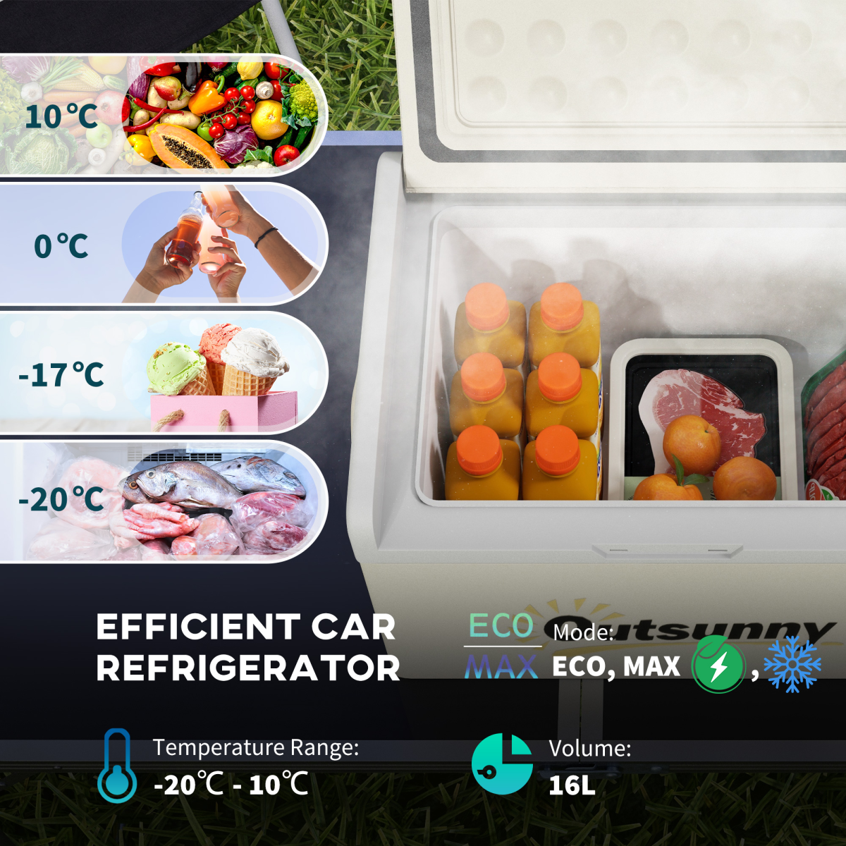 Outsunny 16L Car Fridge Freezer with 12/24V DC & 100-240V AC – Portable Compressor Cooler for Travel, Khaki