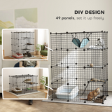 PawHut Customisable Cat Playhouse with Four Tiers, Ramps & Hammock – DIY Cat Enclosure for Up to Three Cats, Black