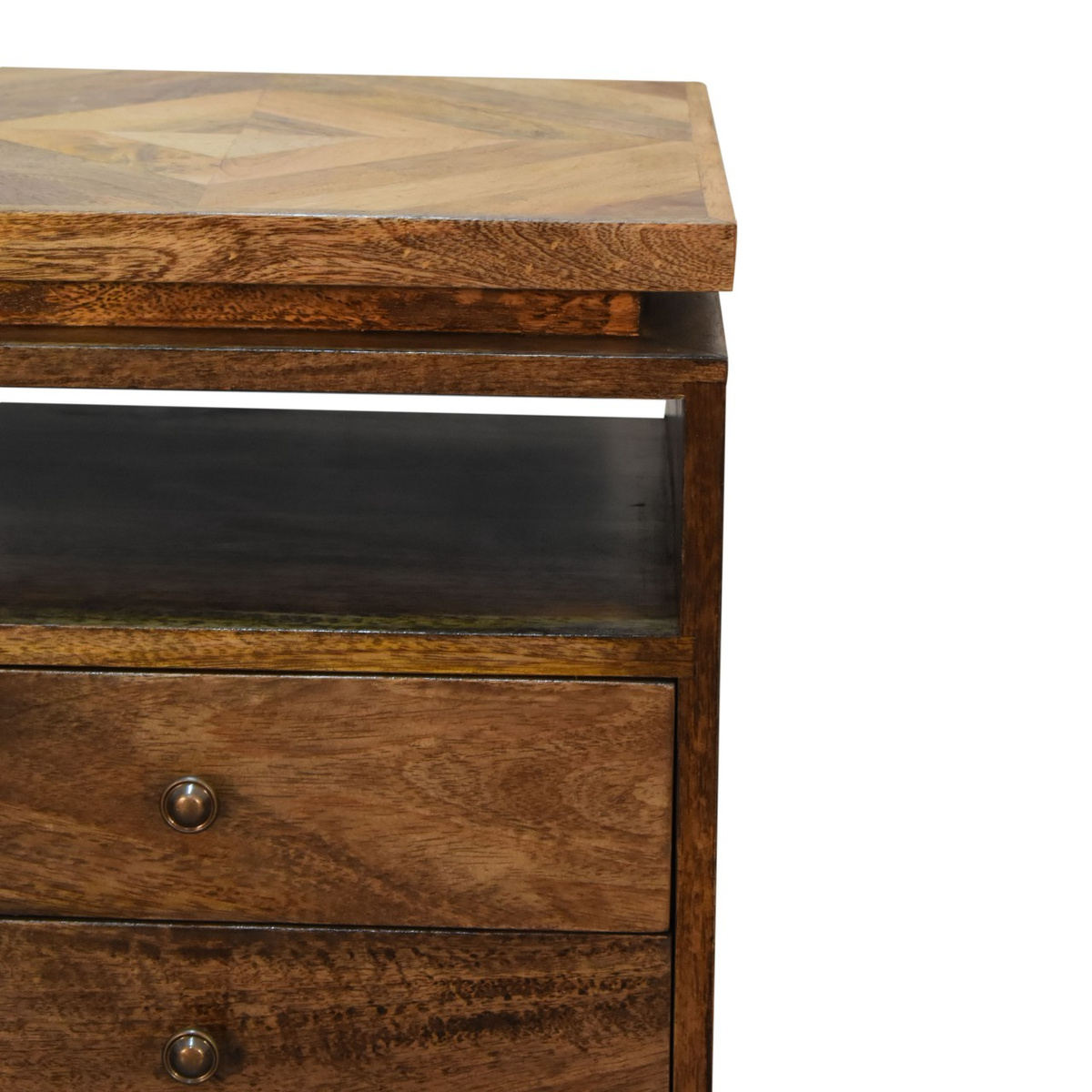 Artisan Furniture Solid Wood Platform Bedside Table with 2 Drawers and Open Slot – Nordic Legs, Brown