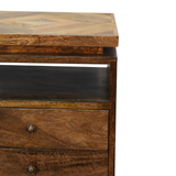 Artisan Furniture Solid Wood Platform Bedside Table with 2 Drawers and Open Slot – Nordic Legs, Brown