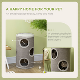 PawHut Cat Barrel Tree Tower for Indoor Cats and Kittens with Sisal Cover and Cosy Platform – Light Grey