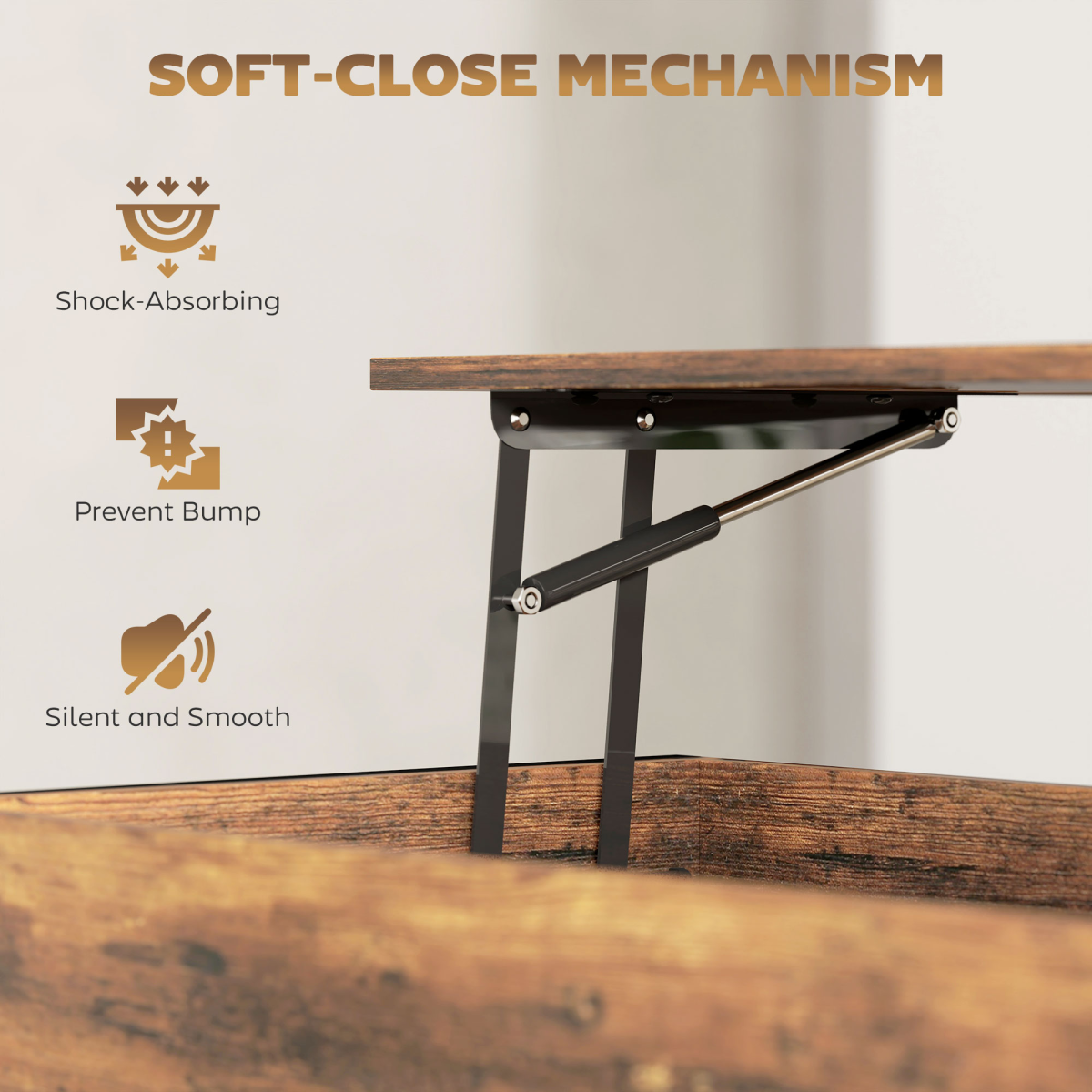 HOMCOM Industrial Lift Top Coffee Table with Hidden Storage Compartment & Open Shelf – Rustic Brown