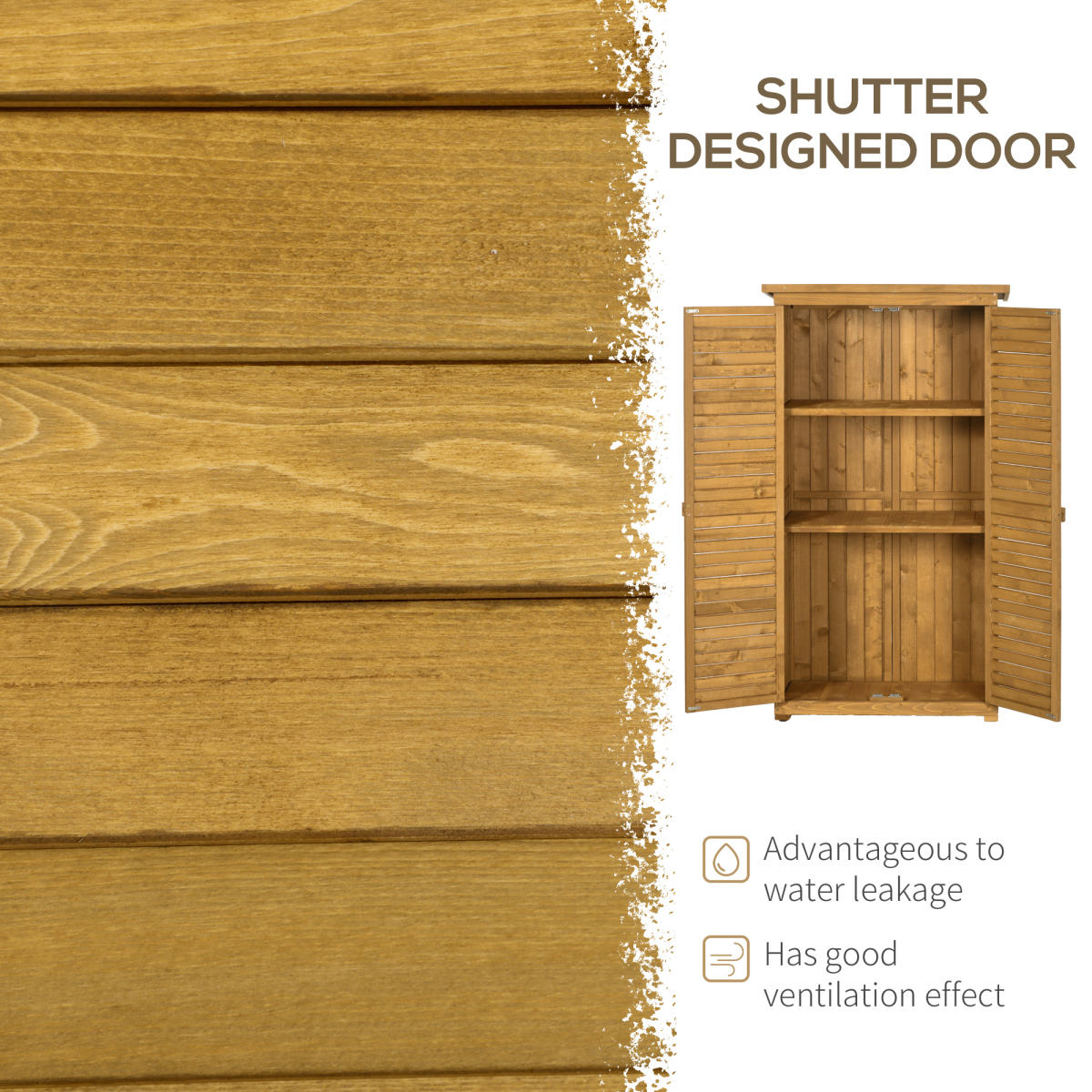 Outsunny Wooden Garden Storage Shed with 3 Shelves, Felt Roof & Lockable Double Doors – Outdoor Tool Cabinet