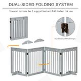 PawHut Freestanding Pet Gate with 4 Folding Panels & Support Feet – Wooden Dog Barrier for Doors and Stairs