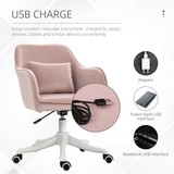 Vinsetto Velvet-Feel Office Chair with Rechargeable Massage Lumbar Pillow – Tub Back Swivel Desk Chair