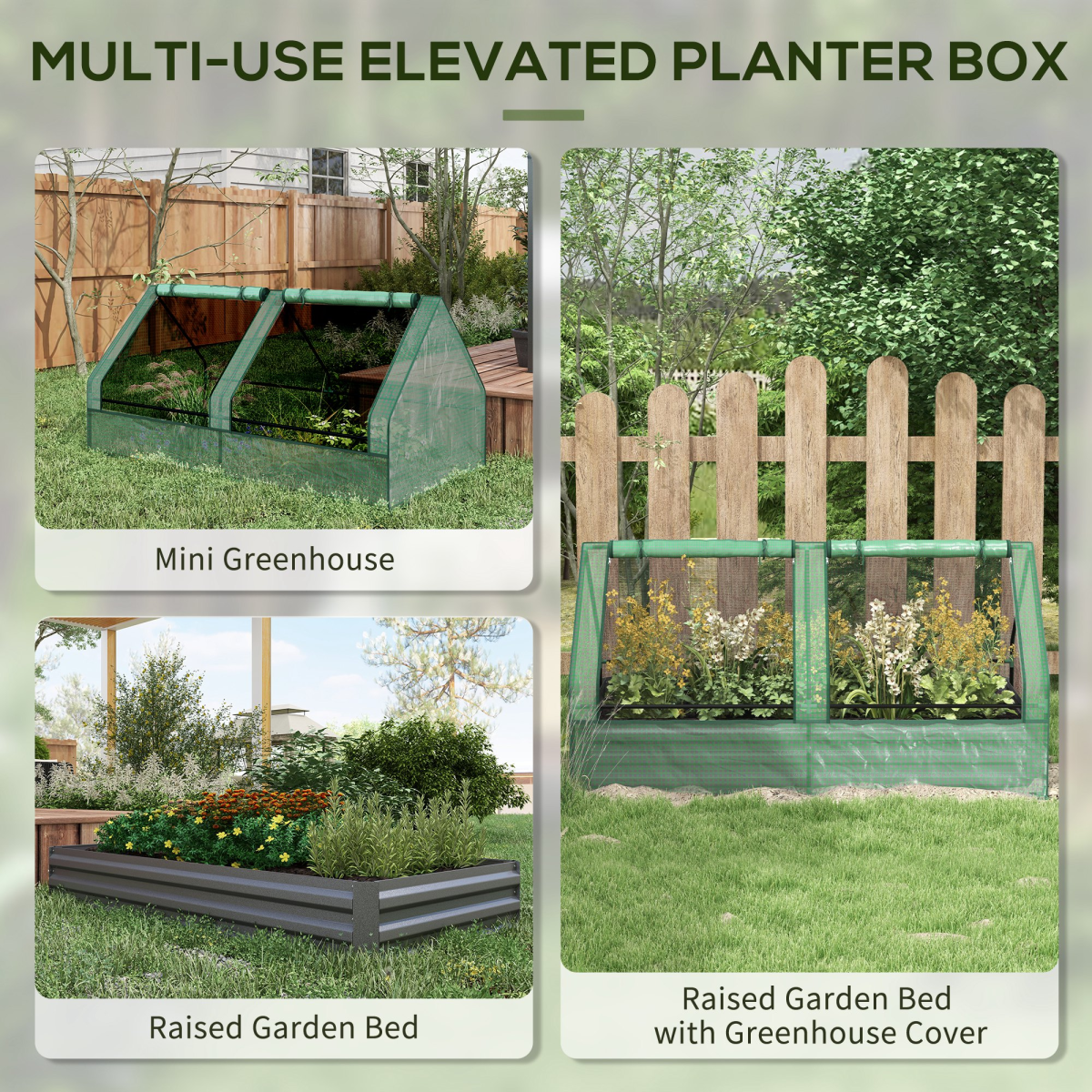 Outsunny Raised Garden Bed Planter with Mini Greenhouse Cover, Galvanised Steel Frame, Two Windows, 180 x 90cm
