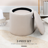 HOMCOM Set of 2 Fabric Storage Ottomans with Removable Lids – Hidden Storage and Extra Seating, Cream White
