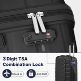 3-Piece V-Stripe Trolley Luggage Set, 20", 24" & 28" PP Suitcases with Iron Handles, Black