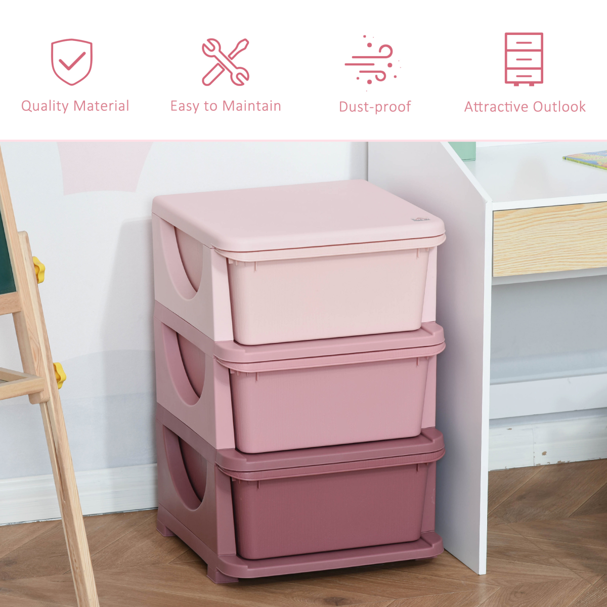 HOMCOM Kids Storage Unit with 3 Drawers – Vertical Dresser Tower for Bedroom and Playroom