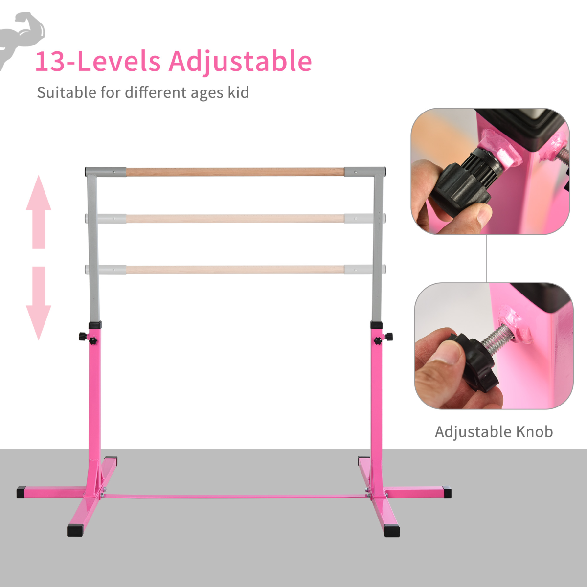 HOMCOM Adjustable Kids Gymnastics Horizontal Bar, 92-150cm – Steel Frame Home Gym Training Bar